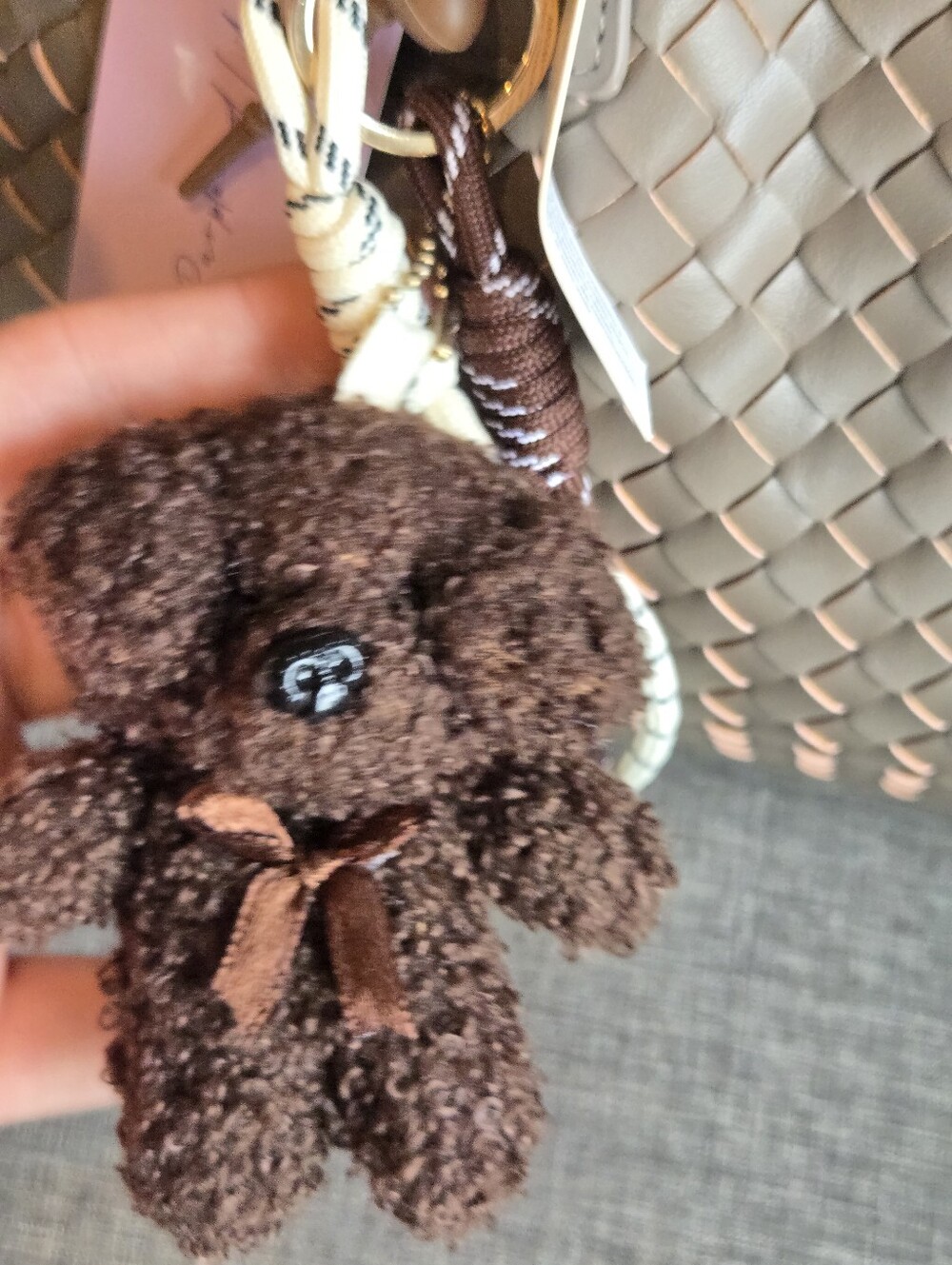 New Woven Tote Bag in Taupe With Keychain Charms Botega Inspired - Picture 5 of 9